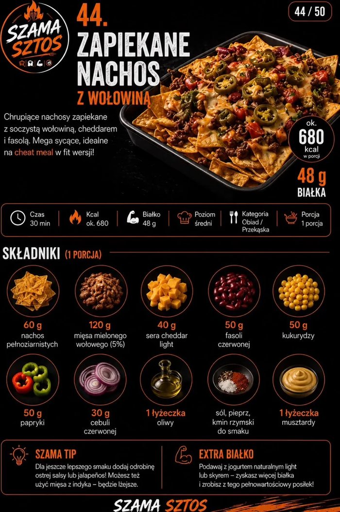 Przykładowa strona przepisu: zapiekane nachosy z wołowiną